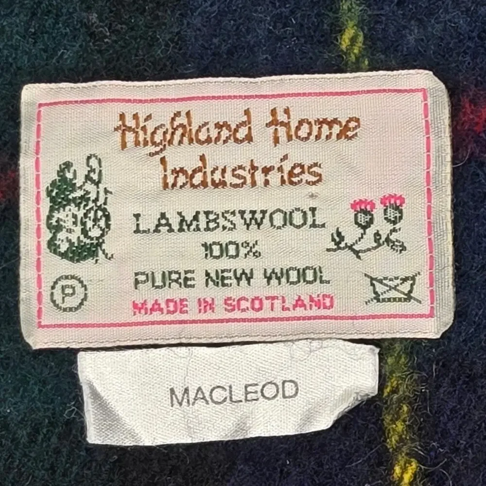 Vintage Highland Home Industries 100% Lambswool MacLeod Tartan Plaid Scarf